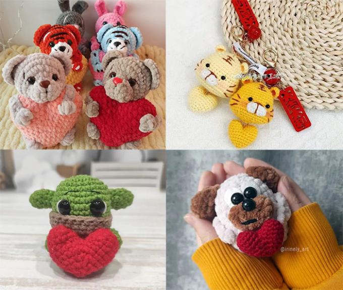 Амигуруми игрушки-валентинки крючком