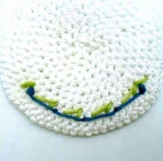 Crochet amigurumi blueberry pancakes. Plate