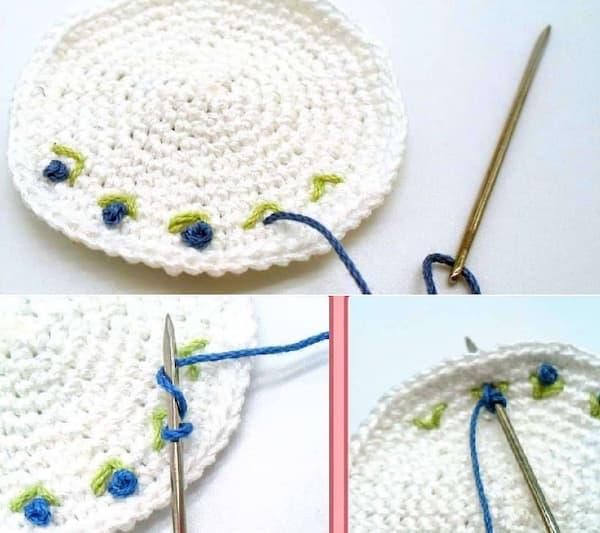 Embroidering blueberries with French knots