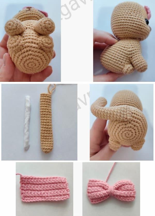 Амигуруми кот в наушниках крючком. Вид снизу, сборку