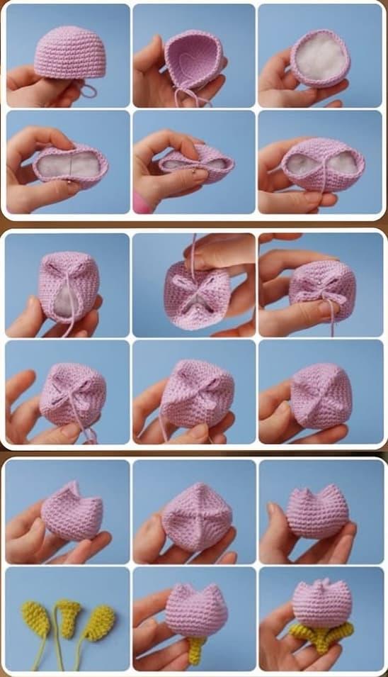 Амигуруми тюльпан крючком, сборка игрушки